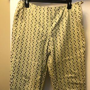 Green, green and white flat front capris